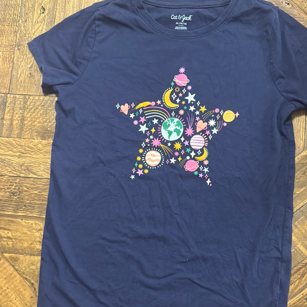 Cat & Jack Blue Short Sleeve Tee with Colorful Design